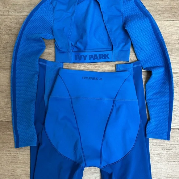 New Ivy Park Adidas Blue Long Sleeve Top and Leggings Set - Picture 5 of 8